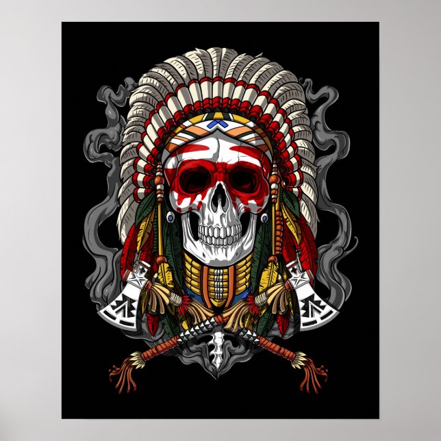 Native American Skull Indian Chief Headdress Poster (Framsidan)