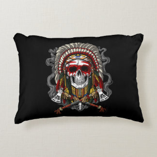 Native American Skull Indian Chief Headdress Prydnadskudde