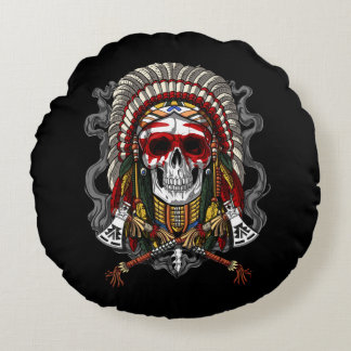Native American Skull Indian Chief Headdress Rund Kudde