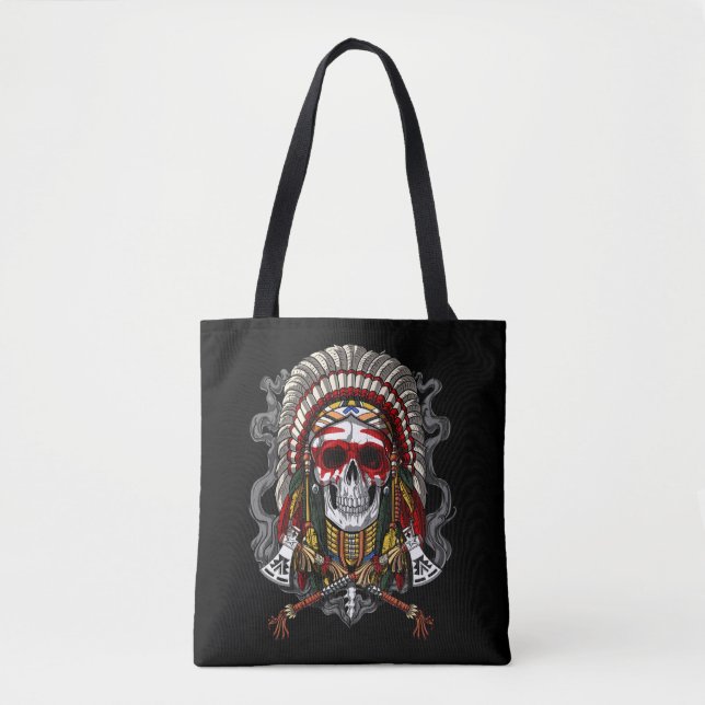 Native American Skull Indian Chief Headdress Tygkasse (Framsida)