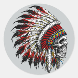 Native American Skull Sticker Runt Klistermärke
