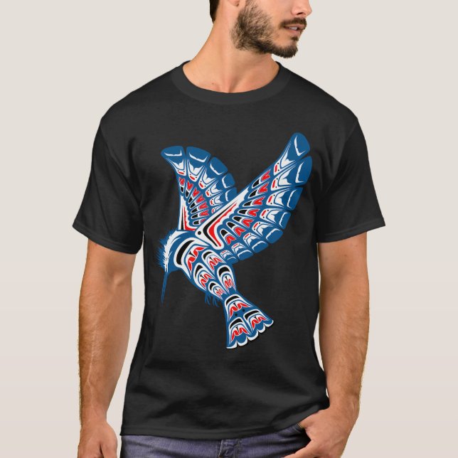 Native American Stil Kingfisher Pacific Northwest T Shirt (Framsida)