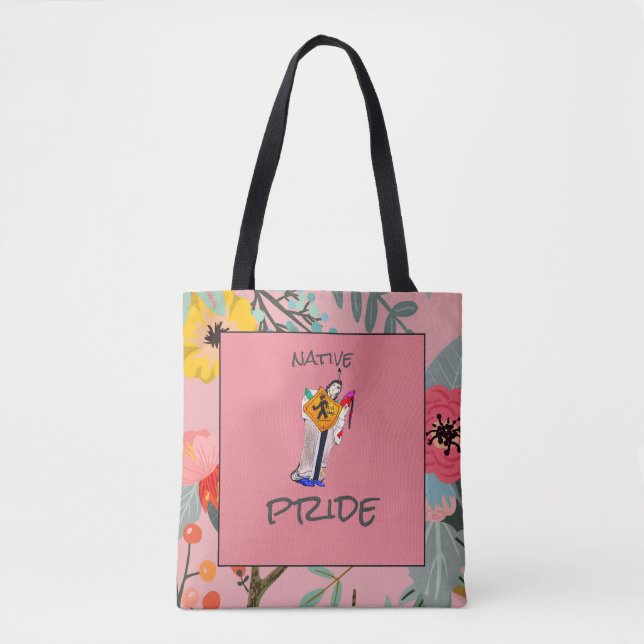 Native American Still Here Ayasha Cartoon Floral Tygkasse (Framsida)
