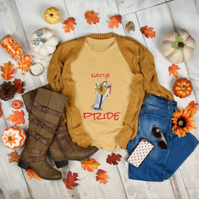 Native American still here Ayasha Tecknad T Shirt (Native American Still Here Ayasha Cartoon Yellow Cream T-Shirt)