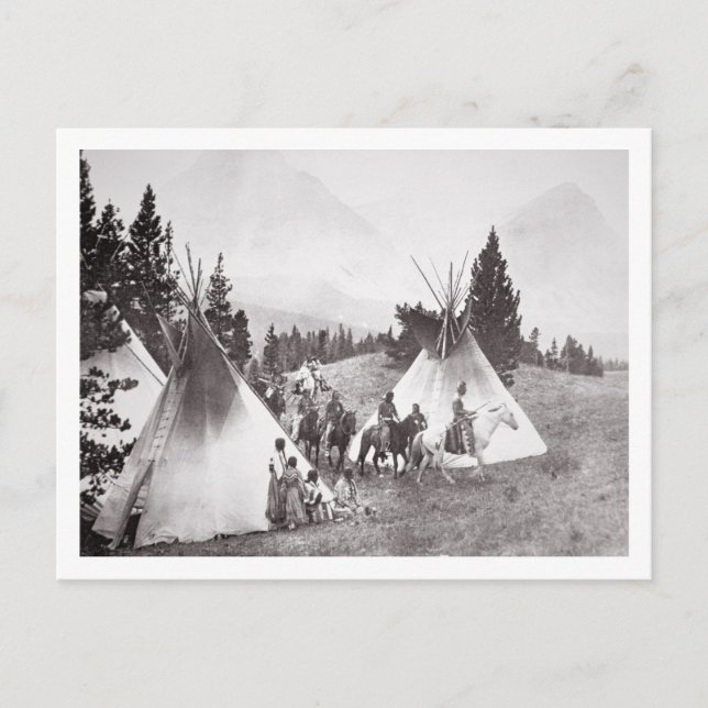 Native American Teepee Camp, Montana, 1900 (b/w) Vykort (Framsida)