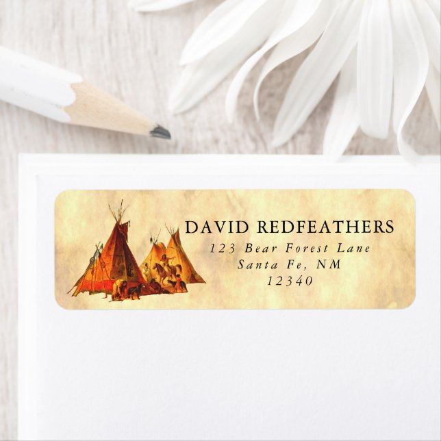 Native American Tipi Assiniboine Tipis Parchment Returadress Etikett (Insitu)