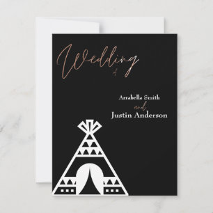 Native American Tipi Symbol Black White Bröllop Inbjudningar