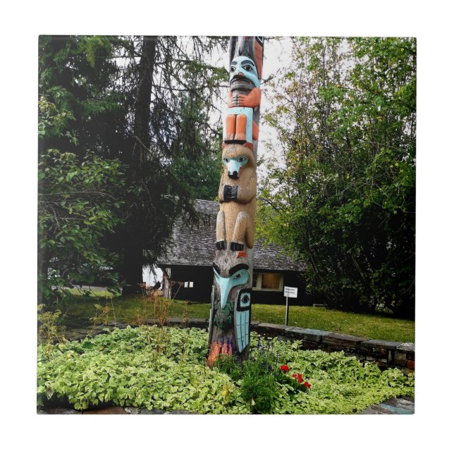 Native American Totem Poll Glacier Park Montana Kakelplatta (Framsidan)