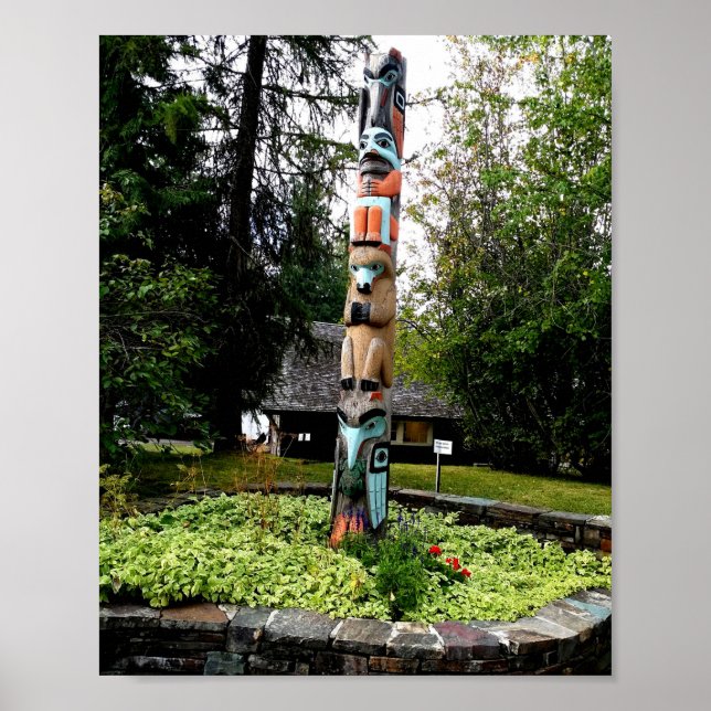 Native American Totem Poll Glacier Park Montana Poster (Framsidan)