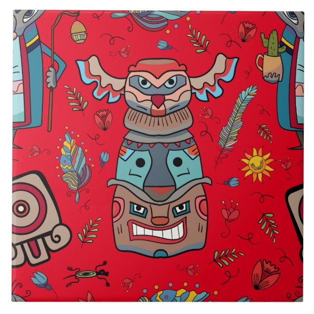 Native American Totem Red Kakelplatta (Framsidan)