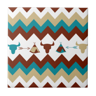 Native American Tribal Chevron Döskallars Tipi Arr Kakelplatta