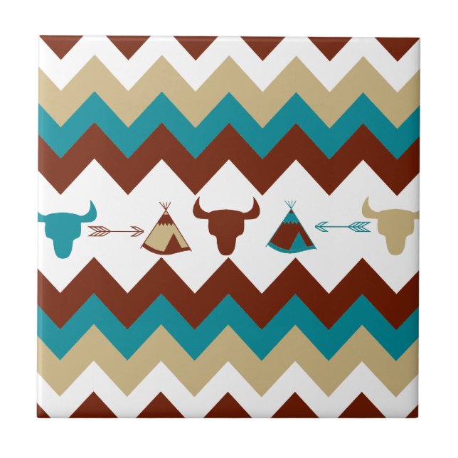 Native American Tribal Chevron Döskallars Tipi Arr Kakelplatta (Framsidan)