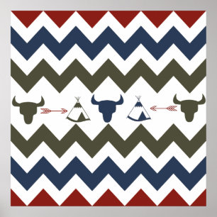 Native American Tribal Chevron Döskallars Tipi Arr Poster