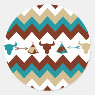 Native American Tribal Chevron Döskallars Tipi Arr Runt Klistermärke