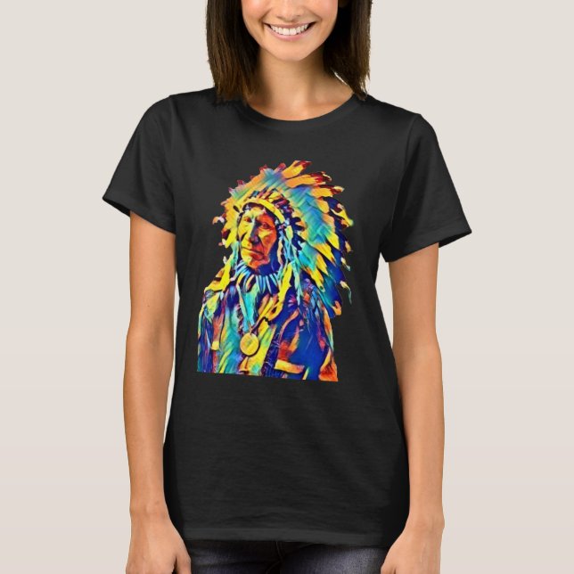 Native American Tribal Chief Red Cloud Colorful T Shirt (Framsida)