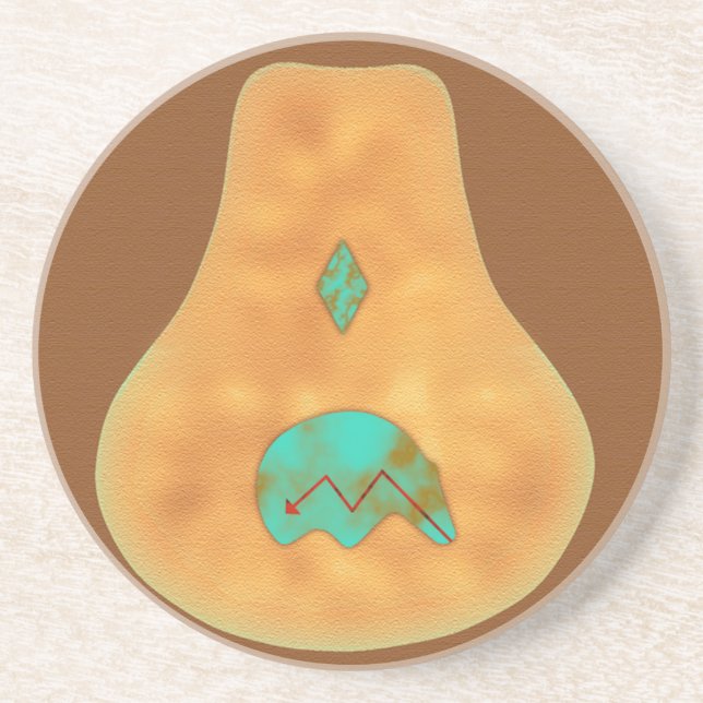 Native American Turcos Zuni Bear Underlägg Sandsten (Framsidan)