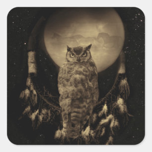 Native American Uggla och Dream Catcher Fyrkantigt Klistermärke