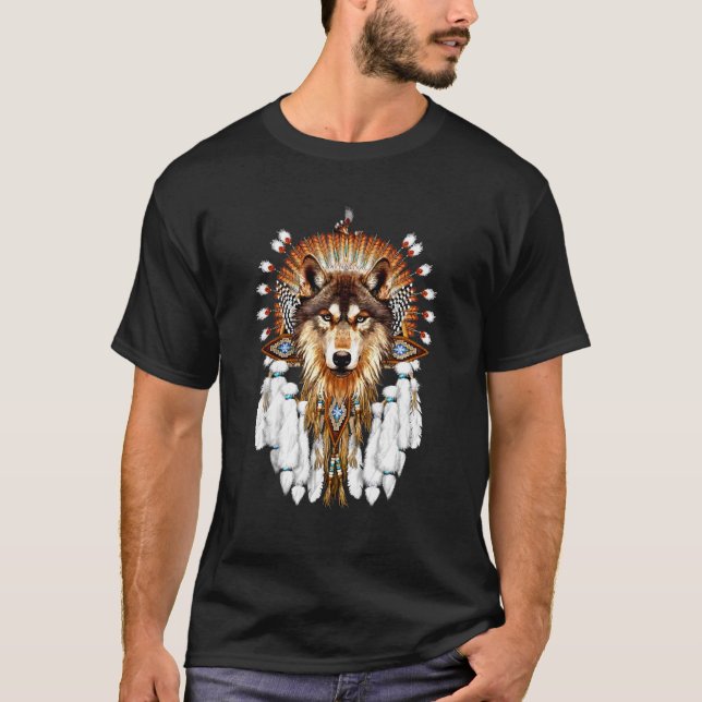 Native American Varg Varg Älskare T Shirt (Framsida)