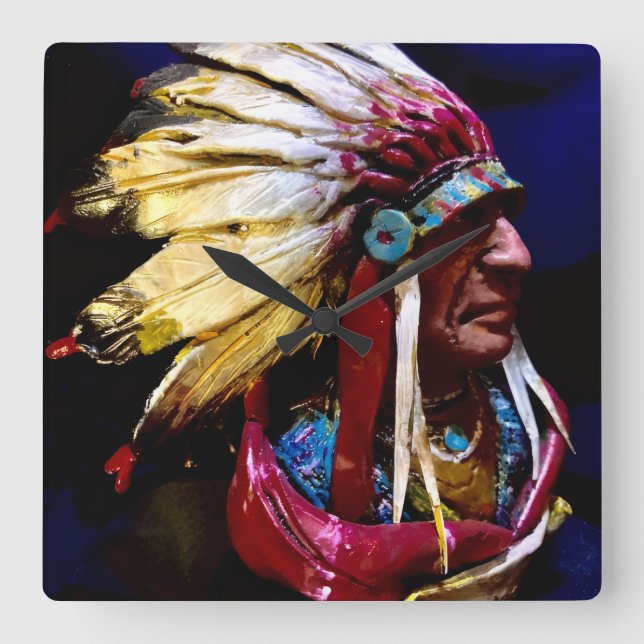 Native American Wall Clock Fyrkantig Klocka (Framsida)