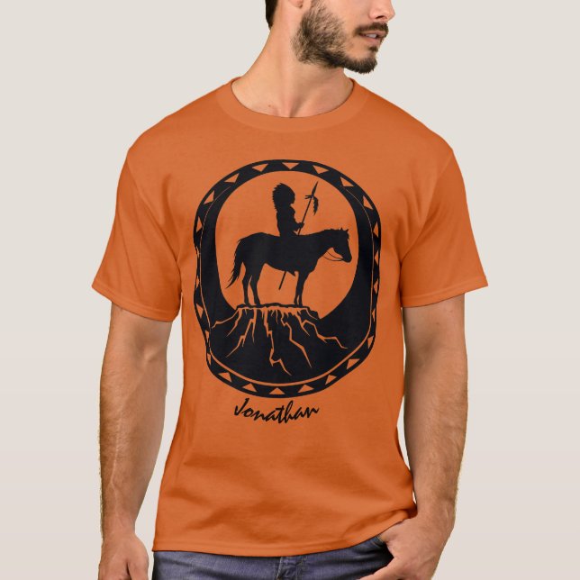Native American Warrior on Horseback T Shirt (Framsida)