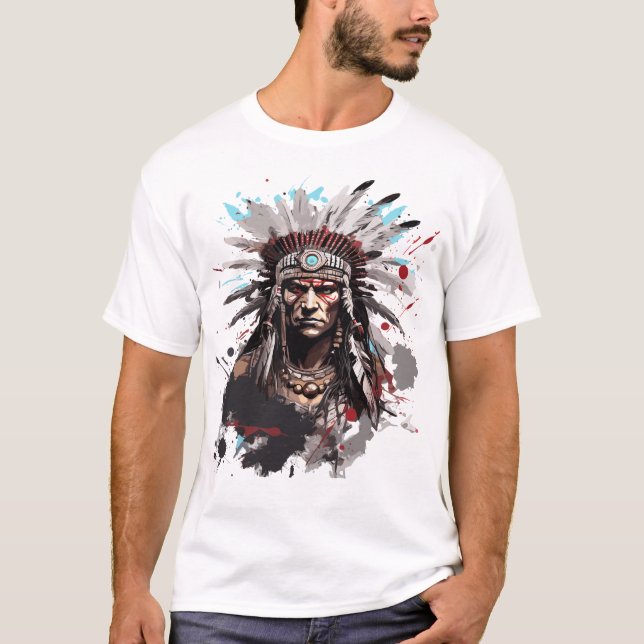 Native American Warrior T Shirt (Framsida)