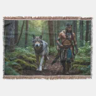 Native American Warrior & Varg Wildlife Design Filt