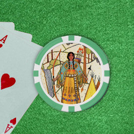 Native American Woman Bow Arrow Träd Waterfall Poker Marker