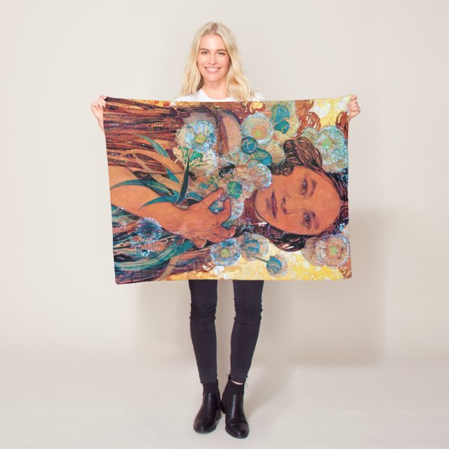 Native American Woman, Mucha Fleecefilt (På plats)