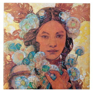 Native American Woman, Mucha Kakelplatta