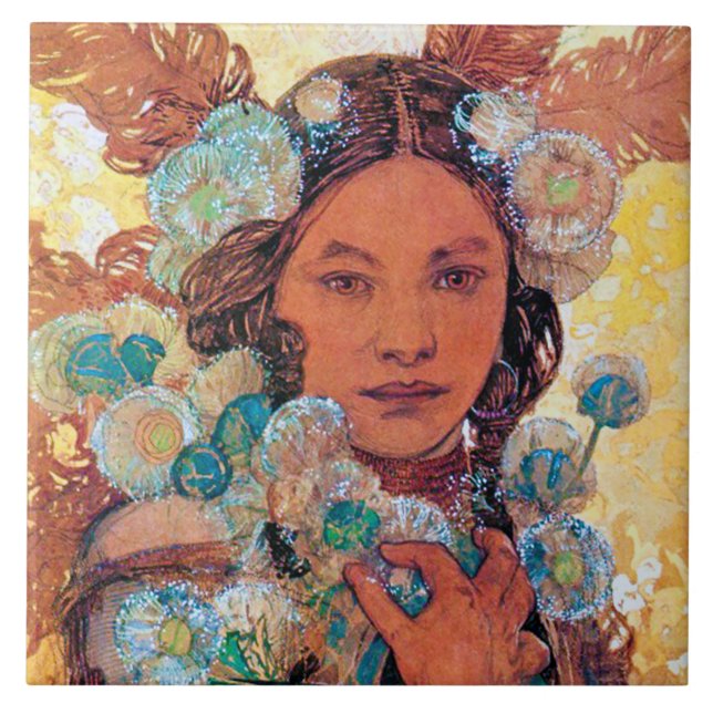 Native American Woman, Mucha Kakelplatta (Framsidan)