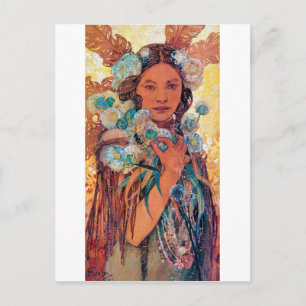 Native American Woman, Mucha Vykort