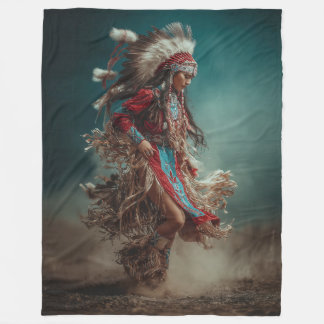 Native American Woman Throw Blanket Fleecefilt
