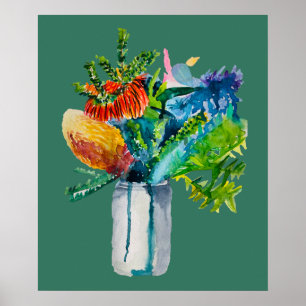 Native Australian Flowers, vattenfärg Poster