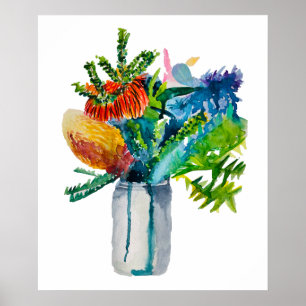 Native Australian Flowers, vattenfärg Poster