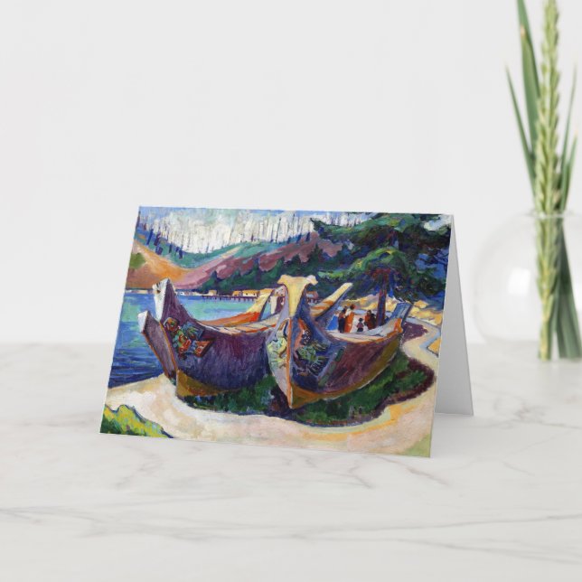 Native Canadian Emily Carr Painting Krig Canoes Kort (Framsida)