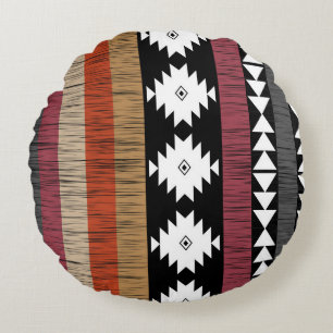 Native Ethnic Colorful Linjer Mönster Rund Kudde