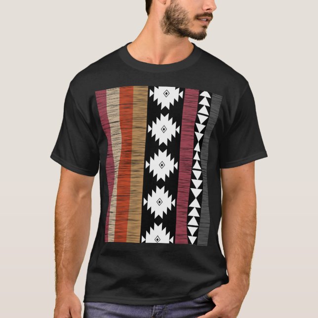 Native Ethnic Colorful Linjer Mönster T Shirt (Framsida)