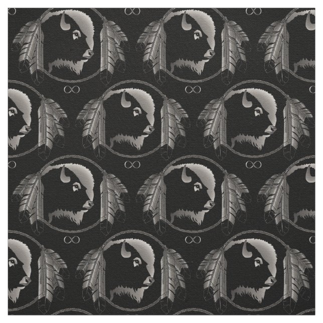 Native Fabric Tribal Wildlife Art Fabric Buffalo Tyg (Provkarta)