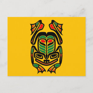 Native Haida Art Frog - svart på gult Vykort