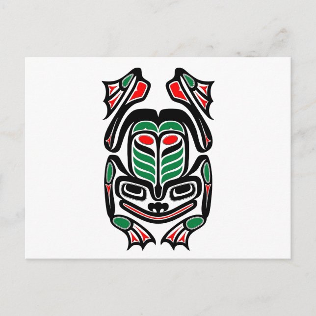 Native Haida Art Frog - svart på vitt Vykort (Framsida)