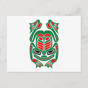 Native Haida Art Red and Grönt Frog - vit Vykort