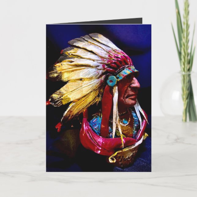 Native "Hunkpapa Chief" Folded Greeting Card Kort (Framsida)