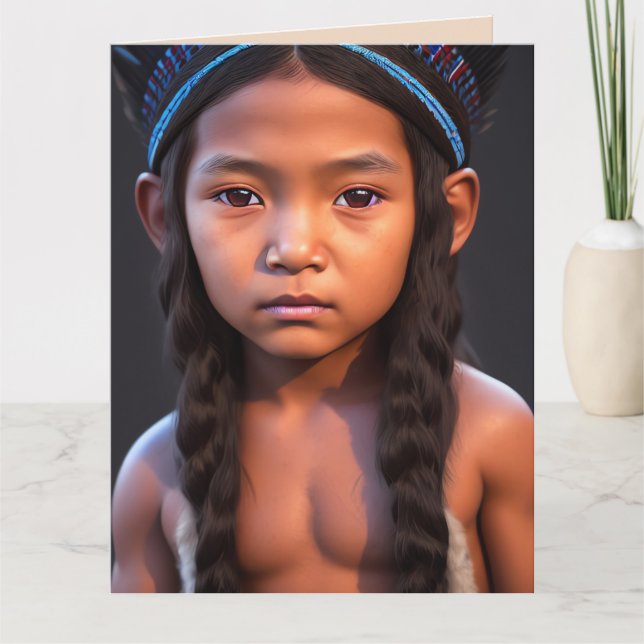 NATIVE INDIAN BOY ART FÖDELSEDAGSKORT KORT (Framsida)