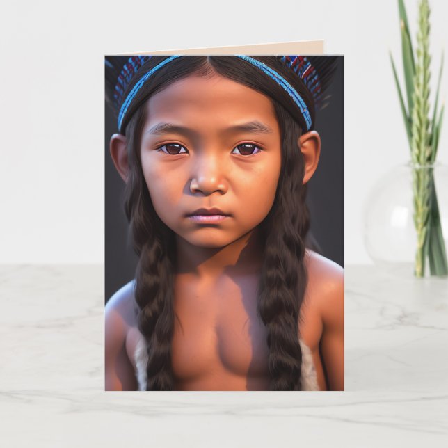 NATIVE INDIAN BOY ART FÖDELSEDAGSKORT KORT (Framsida)