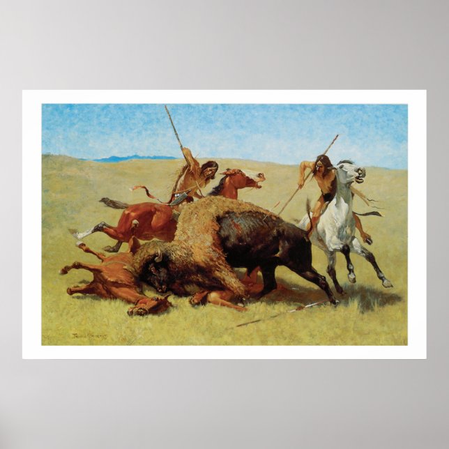 Native Indian Buffalo Hunt Art Poster (Framsidan)