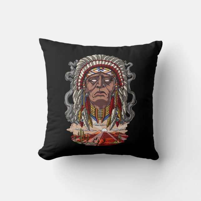 Native Indian Chief Headdress Kudde (Framsida)