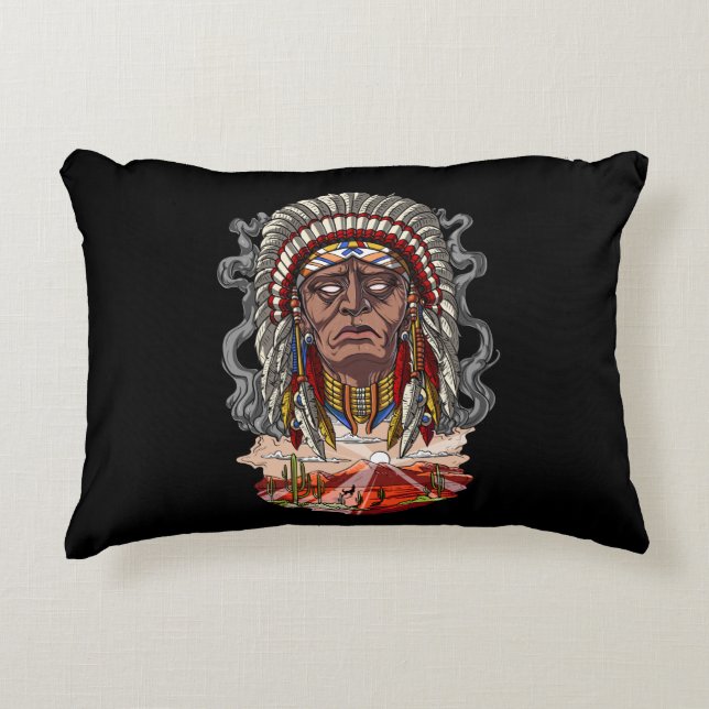 Native Indian Chief Headdress Prydnadskudde (Framsidan)