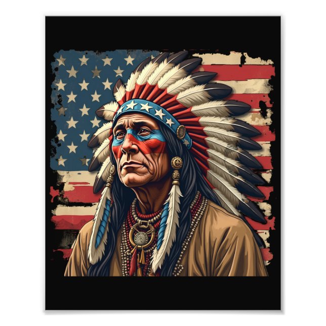 Native Indian Chief Patriotic American Fototryck (Framsidan)