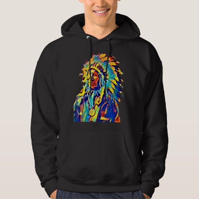 Native Indian Chief Red Cloud Colorful Hoodie (Framsida)
