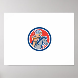 Native Indian Chief Riding Horse Tecknad Poster